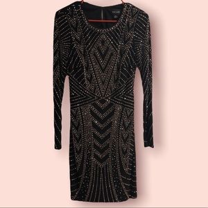 XSCAPE BEADED Long sleeves BLACK DRESS size 4